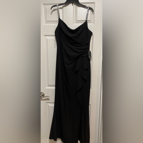 Marina Black Sheath Dress with rhinestone Straps - Picture 1 of 12